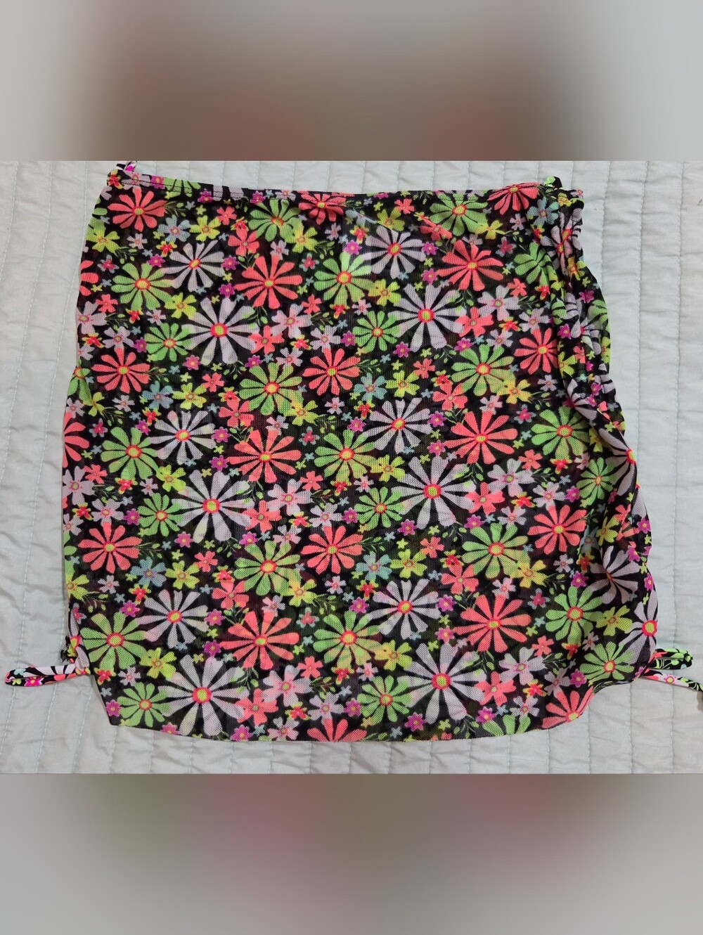 Neon Floral Knit Skirt - Black Background